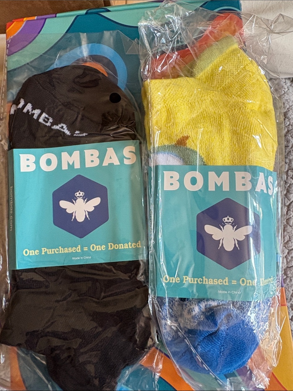 Bombas Kids Yellow Bear Face Crew Socks